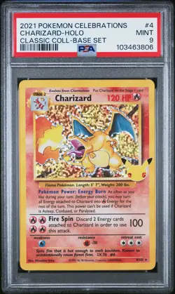 POKEMON 2021 CHARIZARD-HOLO-BASE SET CELEBRATIONS CLASSIC COLLECTION #4 PSA 9 - Image 1