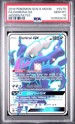 2019 POKEMON SUN & MOON HIDDEN FATES #SV70 FULL ART/DARKRAI GX PSA 10 - Image 1