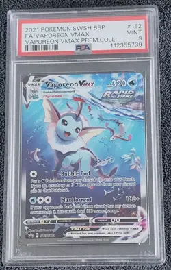 PSA 9 VAPOREON VMAX SWSH 182 FULL ART 2021 POKEMON SWSH BLACK STAR PROMO MINT - Image 1