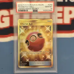 Pokemon SM Unified Minds Cherish Ball 250/236 Gold Rare Holo Secret Foil PSA 10 - Image 1