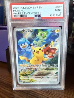 PSA 9 Pikachu 027 S&V Paldea Evolved ETB Promo Black Star Promo Pokemon MINT - Image 1