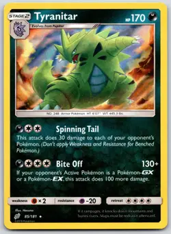 POKEMON TEAM UP TYRANITAR 85/181 RARE REVERSE HOLO LP - Image 1