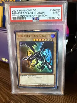 Yu-Gi-Oh Red-Eyes Black Dragon LOB-EN070 25th Anniversary Edition PSA 9 - Image 1