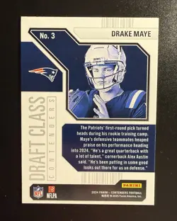 2024 Panini Contenders - Draft Class Contenders Drake Maye #3 (RC) - Image 2