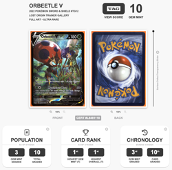 TAG 10 GEM MINT Pokemon 2022 Lost Origin Orbeetle V TG12/TG30 Card Rank 1st - Image 5