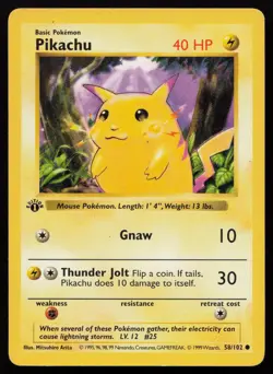 Pikachu 58/102 1st Edition Yellow Cheeks Base Set Shadowless Pokemon English MP - Image 1