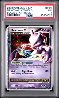 2008 Pokemon Diamond and Pearl Black Star Promo Holo Mewtwo Lv X #DP28 PSA 7 - Image 1