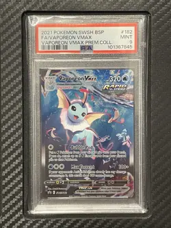 2021 PSA 9 Vaporeon VMAX #182 Full Art Black Star Promo SWSH182 Pokemon TCG - Image 1
