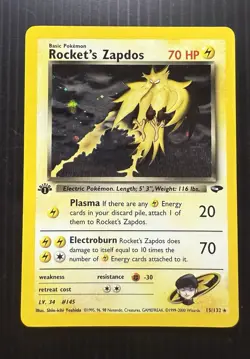 Pokemon TCG Team Rockets Zapdos 1st Edition Holo 15/132 Gym Challenge - Image 1