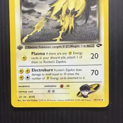 Pokemon TCG Team Rockets Zapdos 1st Edition Holo 15/132 Gym Challenge - Image 4