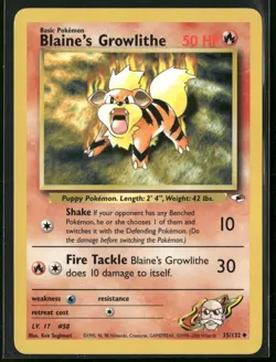 Blaine's Growlithe 35/132 Uncommon Gym Heroes Pokemon Near Mint - Image 1