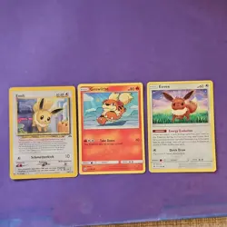 Pokemon TCG 3 Cards Evoli Growlithe Eevee German English Mixed Lot - Image 1