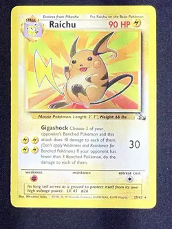 Raichu 29/62 Fossil Non-Holo Unlimited Vintage WOTC Pokemon TCG Card NM-LP - Image 1
