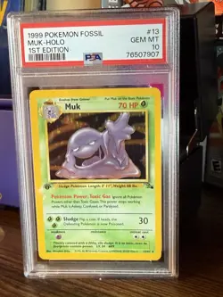 Pokemon Muk Fossil 1st Edition Holo Rare #13 PSA 10 Gem Mint - Image 1
