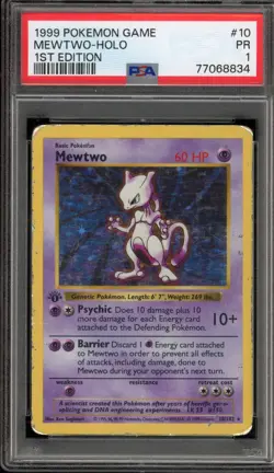 Pokemon Mewtwo Base Set Shadowless 1st Edition Holo Rare #10 PSA 1 - Image 1