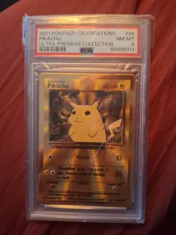 Pokemon 25th Anniversary Celebrations Gold Metal Pikachu Card 58/102 PSA 8 - Image 1