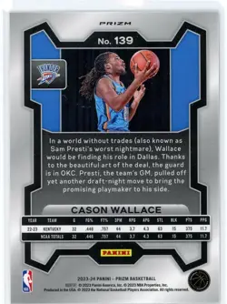 Cason Wallace 2023 Panini Prizm #139 Silver Rookie RC Oklahoma Thunder - Image 2