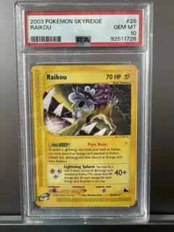 PSA 10 Gem Mint Raikou 28/144 Skyridge Non-Holo Pokemon WOTC E-Reader 2003 - Image 1