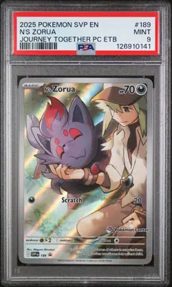 2025 Pokemon N's Zorua 189/159 Journey Together PSA 9 MINT Illustration Rare IR - Image 1
