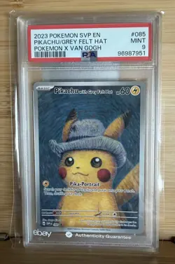 2023 Pokemon Black Star Promo SVP 085 Pikachu Van Gogh Grey Felt Hat PSA 9 MINT - Image 1
