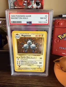 Magneton Holo PSA 8 Base Set 1999 WOTC Unlimited #9 Vintage Pokemon - Image 1
