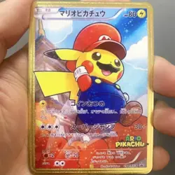 Pokemon Card - Mario Pikachu Gold Metal Card - TCG Carta In Metallo Fanmade - Image 1