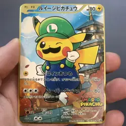 Pokemon Card - Mario Pikachu Luigi Gold Metal Card TCG Carta In Metallo Fanmade - Image 1