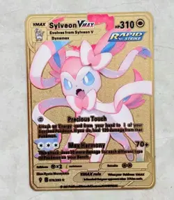 Pokemon Card Sylveon VMAX 075/203 Gold Metal Card - Carta In Metallo Fanmade TCG - Image 1