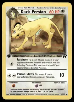 Dark Persian 42/82 1st Edition Team Rocket Uncommon NM EBAY LIVE MONDAY - Image 1