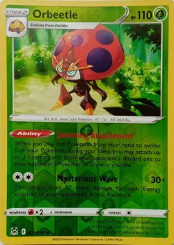 020/196 ORBEETLE REVERSE HOLO LOST ORIGIN POKEMON CARD - Image 1