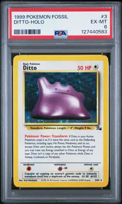 1999 Pokemon Fossil Ditto Holo Rare 3/62 PSA 6 EX - Image 1