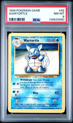 1999 POKEMON BASE SET #42 WARTORTLE NEAR MINT PSA 8 - Image 1