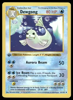 Dewgong 25/102 1st Edition Base Set Shadowless Uncommon NM EBAY LIVE MONDAY - Image 1