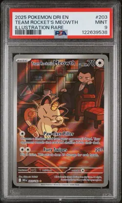 2025 POKEMON DRI EN-DESTINED RIVALS ILLUSTRATION RARE TEAM ROCKET'S MEOWTH PSA 9 - Image 1