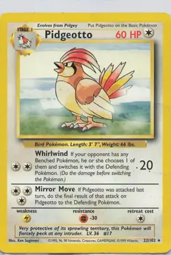 Pidgeotto 22/102 - Base Set Rare Non-Holo - Vintage WOTC Pokemon TCG - Image 1