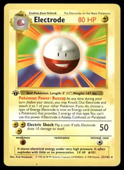Electrode 21/102 1st Edition Base Set Shadowless Rare NM EBAY LIVE MONDAY - Image 1