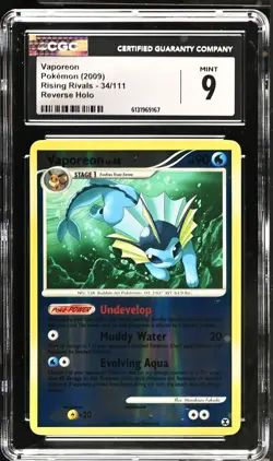 CGC 9 MINT Vaporeon 34/111 Reverse Holo Rising Rivals Pokemon Card - Image 1
