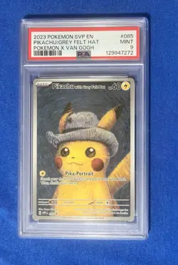 Pokemon Pikachu Van Gogh 085 S&V Promo Hat Grey Felt, PSA 9 - Image 1
