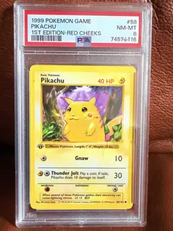 Pokemon TCG Pikachu 1st Edition Red Cheeks Base Set Shadowless #58 PSA 8 1999 - Image 1