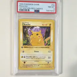 Pokemon TCG Pikachu 1st Edition Red Cheeks Base Set Shadowless #58 PSA 8 1999 - Image 2