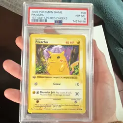 Pokemon TCG Pikachu 1st Edition Red Cheeks Base Set Shadowless #58 PSA 8 1999 - Image 3