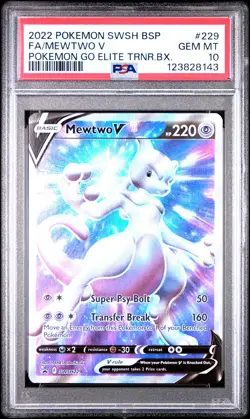 Pokemon Swsh Black Star Promo 229 Full Art/Mewtwo V Pokemon Go ETB PSA 10 - Image 1