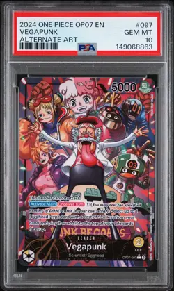One Piece Card Game TCG Vegapunk OP07-097 Alt Art Leader PSA 10 - Image 1