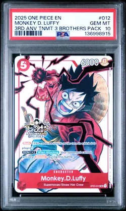 2025 ONE PIECE 3RD ANNIVERSARY TOURNAMENT 3 BROTHERS #012 MONKEY D LUFFY PSA 10 - Image 1
