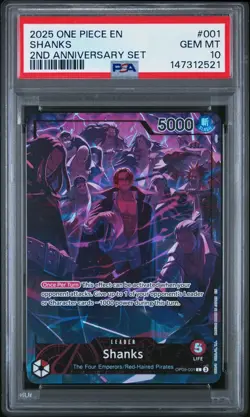 2025 ONE PIECE OP09 001 SHANKS ENGLISH 2ND ANNIVERSARY SET LEADER PROMO PSA 10 - Image 1