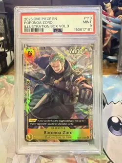 2025 ONE PIECE PROMOS ILLUSTRATION BOX VOL.3 #113 RORONOA ZORO PSA 9 - Image 1