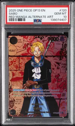 2025 ONE PIECE OP13-CARRYING ON HIS WILL RED MANGA ALTERNATE ART SABO PSA 10 - Image 1