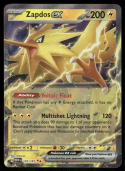 Zapdos EX 145/165 Double Rare Holo Scarlet & Violet Pokemon TCG trading card - Image 1