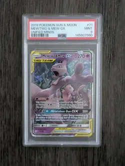 PSA 9 Mewtwo & Mew GX Full Art #71 Unified Minds Pokemon Card - Image 1