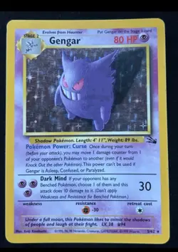 Pokemon TCG Fossil Set Holo Rare Gengar 5/62 LP - Image 1
